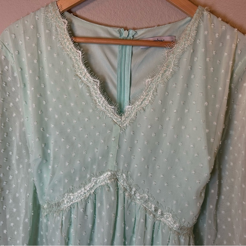 Women’s Large Midi Dress Aqua Lightweight with Balloon Sleeves for Spring Easter - Picture 3 of 16